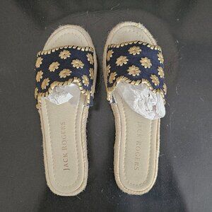 Jack Rogers Navy and Gold Floral Espadrille Slide Sandals